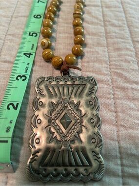 Beaded Yellow Jasper Necklace with Antique Silver Pendant